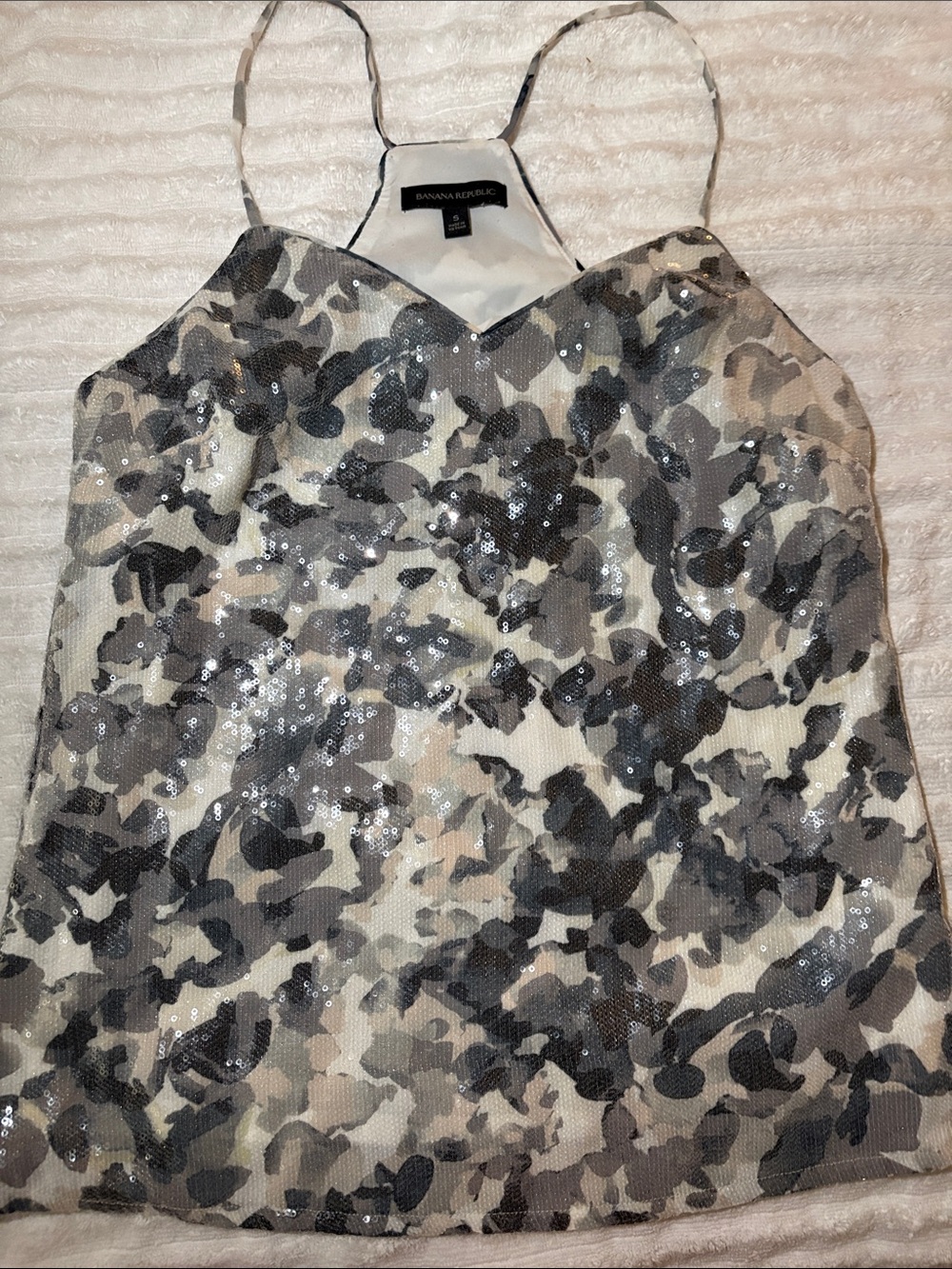 Banana Republic Gray & Black Sequin Camo Spaghetti Strap Cami